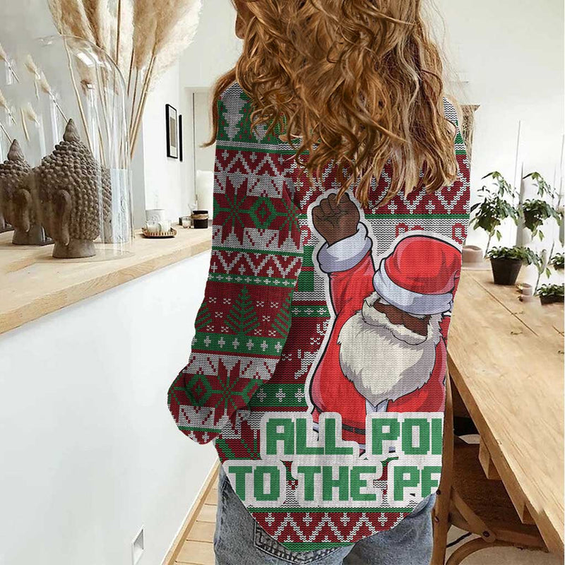 Africa Christmas Black Santa Fist All Power to the People Women Casual Shirt