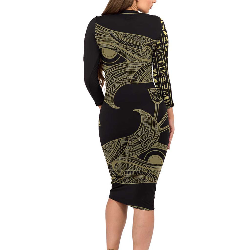 African Horus Eyes Egyptian God Long Sleeve Bodycon Dress