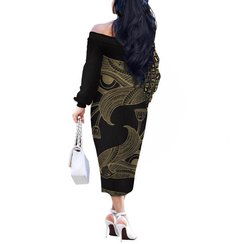 African Horus Eyes Egyptian God Off The Shoulder Long Sleeve Dress