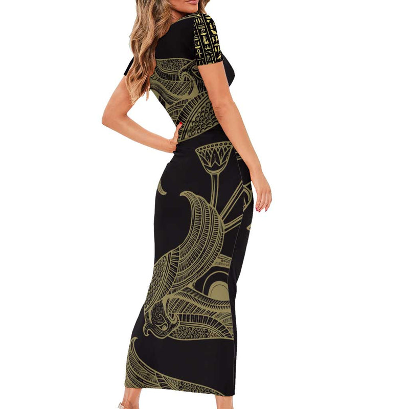African Horus Eyes Egyptian God Short Sleeve Bodycon Dress