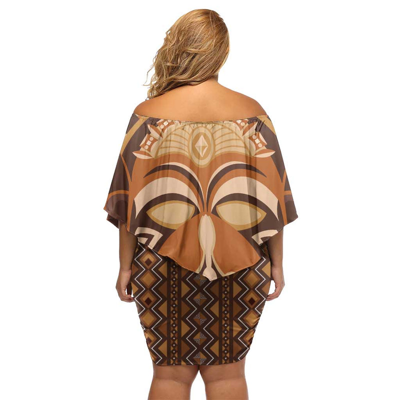 African Mask Printed Mudcloth Off Shoulder Short Dress