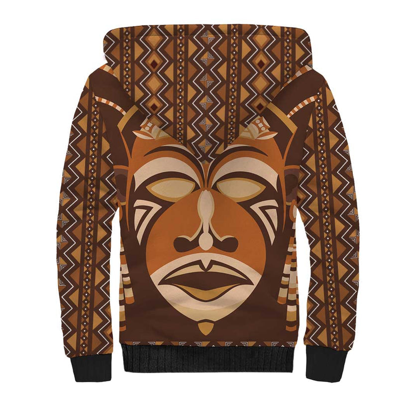 African Mask Printed Mudcloth Sherpa Hoodie