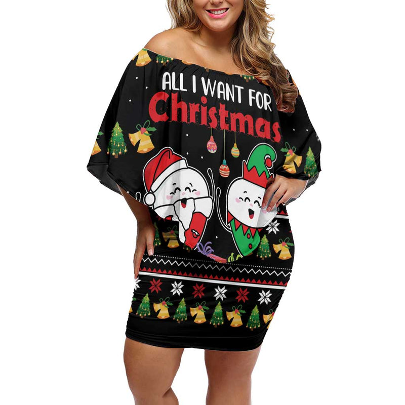 All I Want For Christmas Is My Two Front Teeth Off Shoulder Short Dress