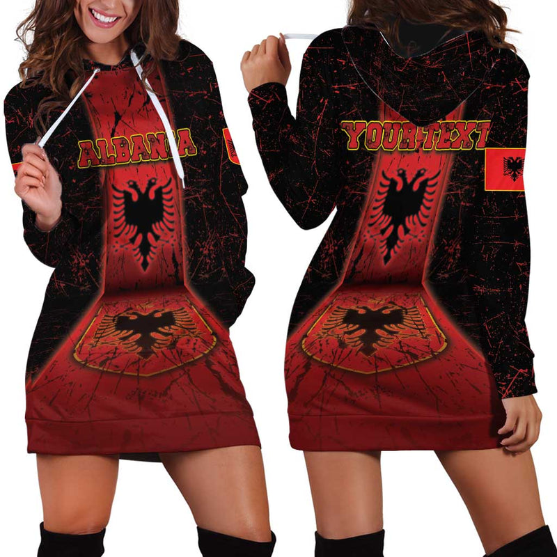 Albania Black Double Headed Eagle Hoodie Dress