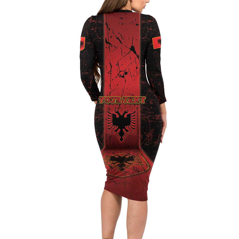 Albania Black Double Headed Eagle Long Sleeve Bodycon Dress