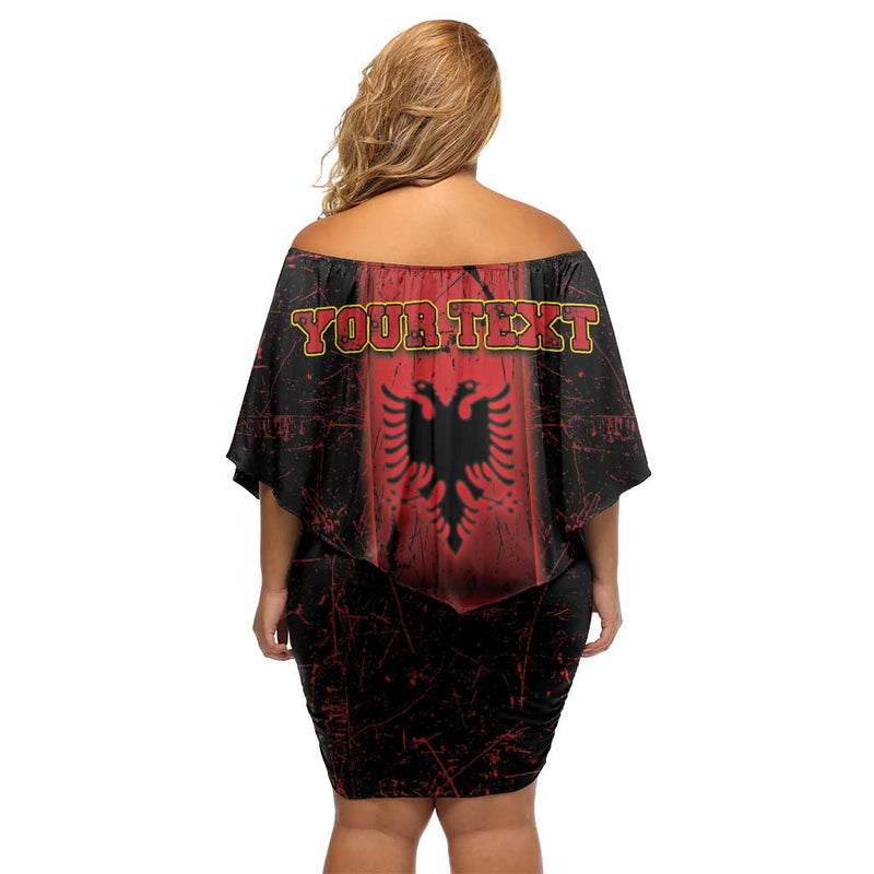 Albania Black Double Headed Eagle Off Shoulder Short Dress
