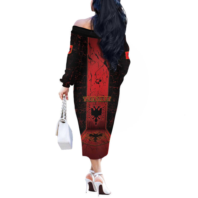 Albania Black Double Headed Eagle Off The Shoulder Long Sleeve Dress