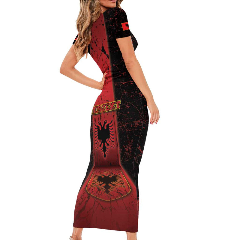 Albania Black Double Headed Eagle Short Sleeve Bodycon Dress