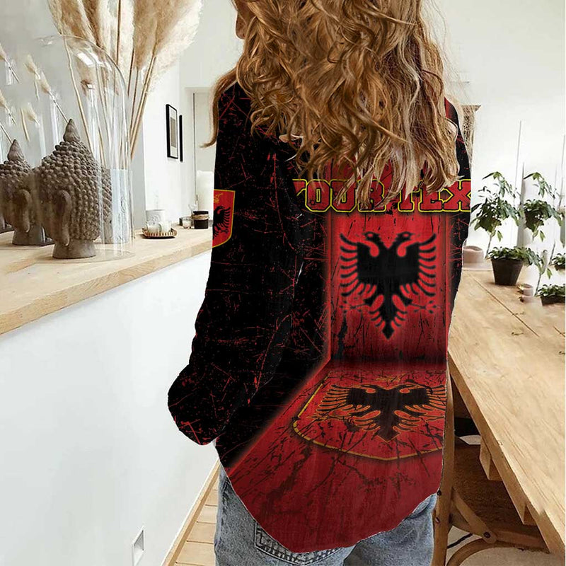 Albania Women Casual Shirt Black Double Headed Eagle