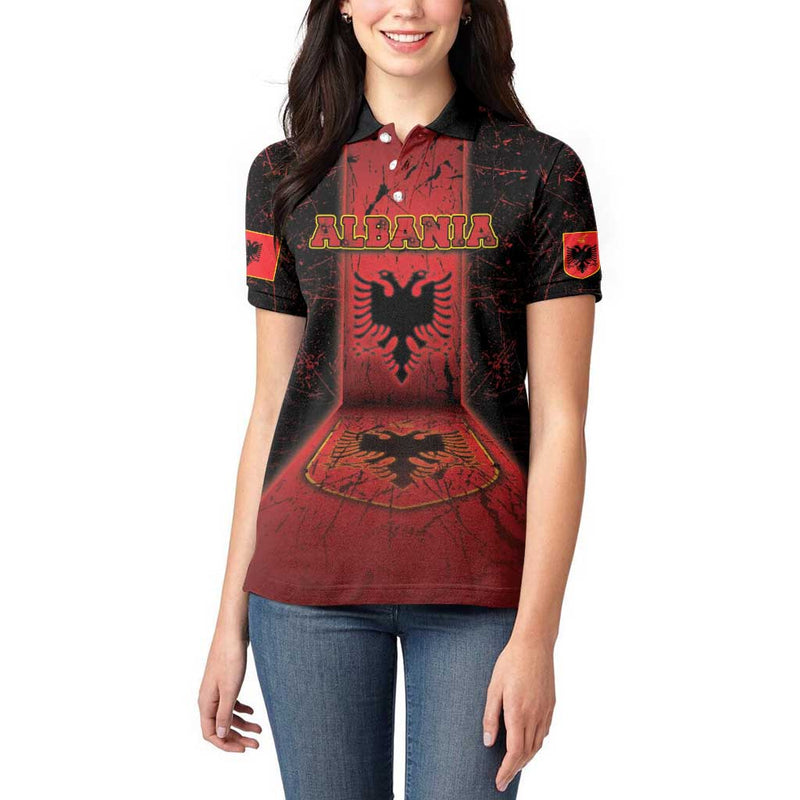 Albania Women Polo Shirt Black Double Headed Eagle