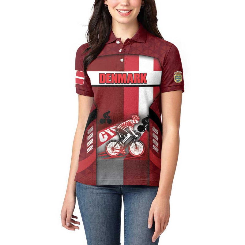 Denmark Cycling Sporty Style Red Women Polo Shirt