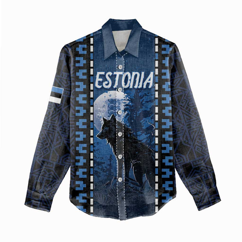 Estonia Women Casual Shirt Night Wolf With Pattern