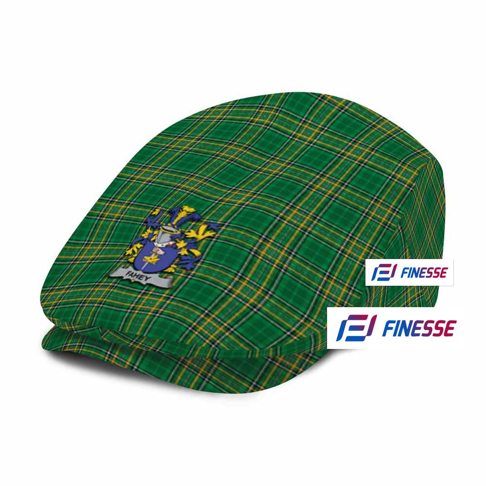 Fahey Irish Clan Tartan Jeff Hat, Tartan Flat Cap with Coat of Arm
