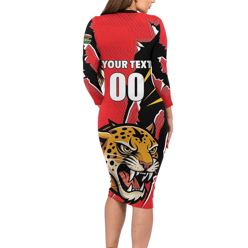 Custom Cricket Guyana Jaguars Go Champion Long Sleeve Bodycon Dress