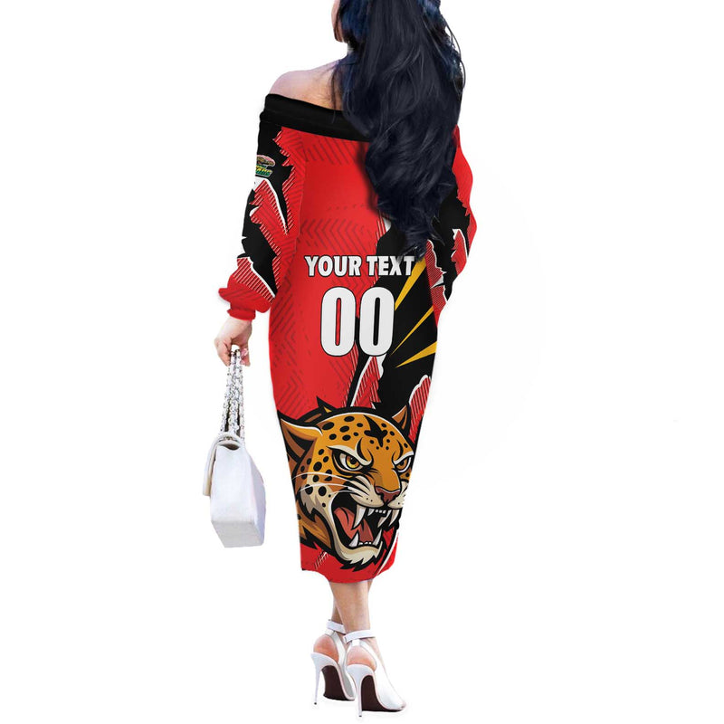 Custom Cricket Guyana Jaguars Go Champion Off The Shoulder Long Sleeve Dress