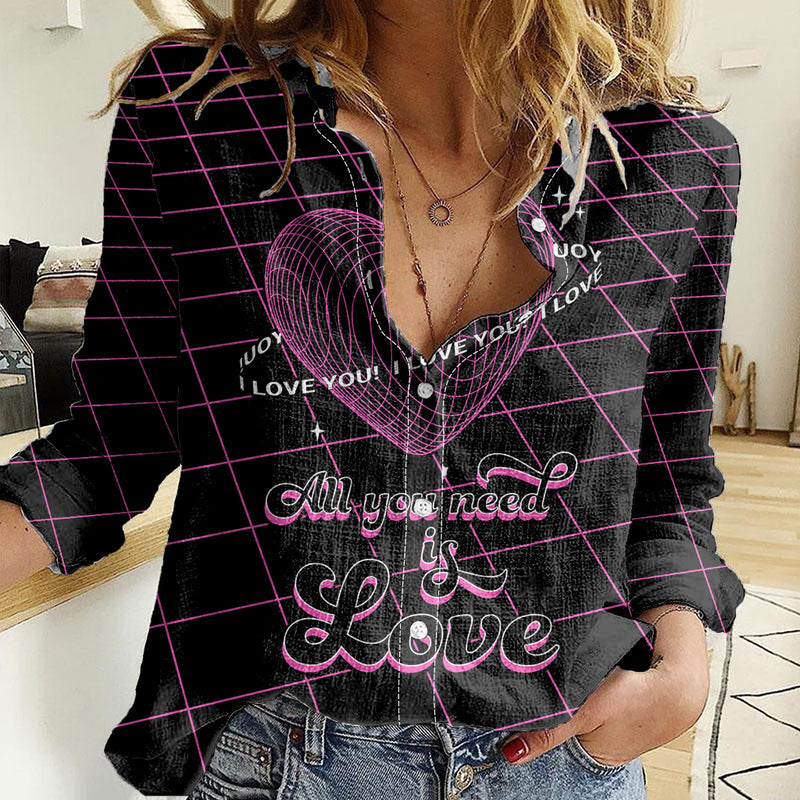 All You Need is Love Valentine Day Geometry Wireframe Style Women Casual Shirt