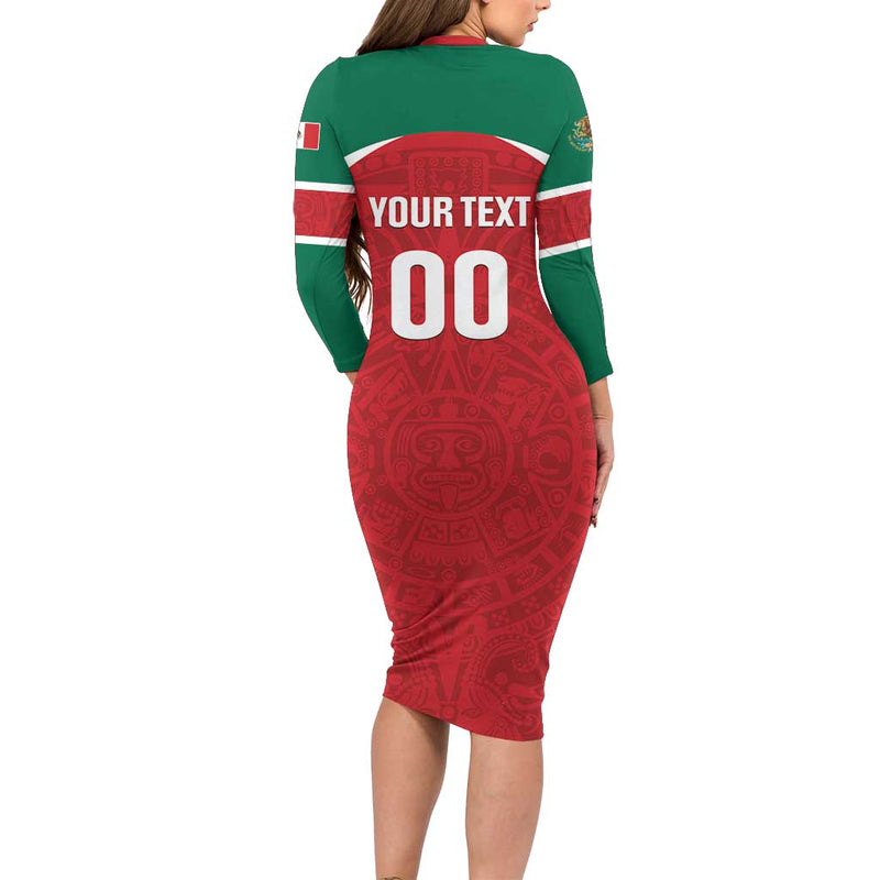 Custom Baseball Mexico Diablos Rojos Red Devils Aztec Pattern Long Sleeve Bodycon Dress