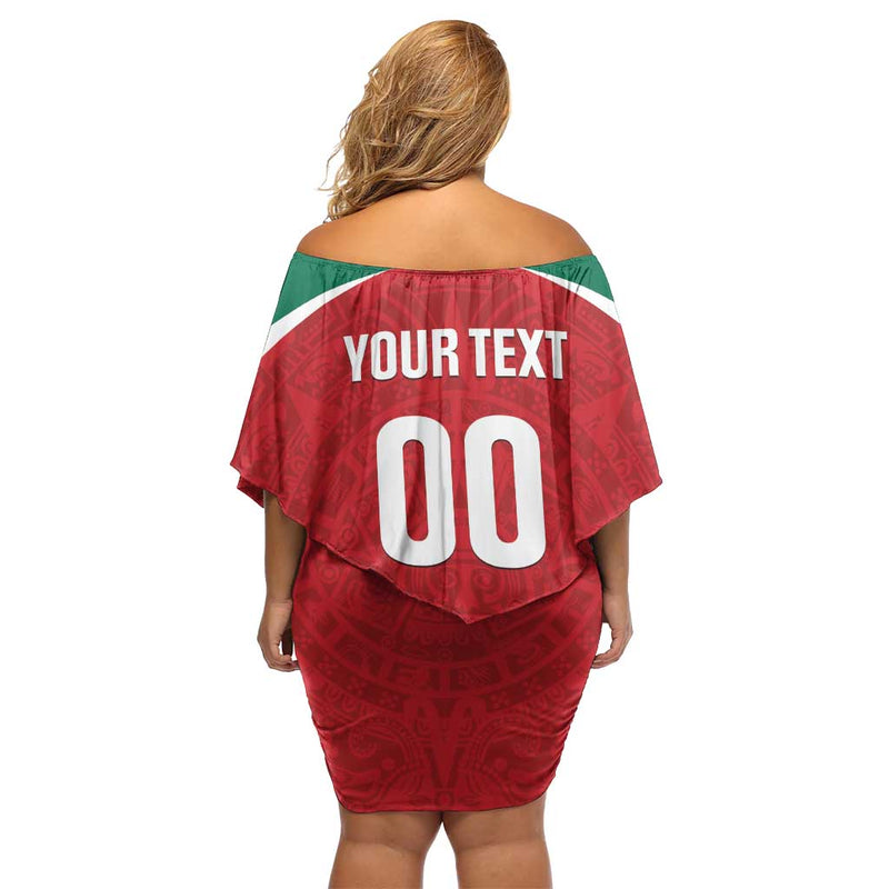 Custom Baseball Mexico Diablos Rojos Red Devils Aztec Pattern Off Shoulder Short Dress