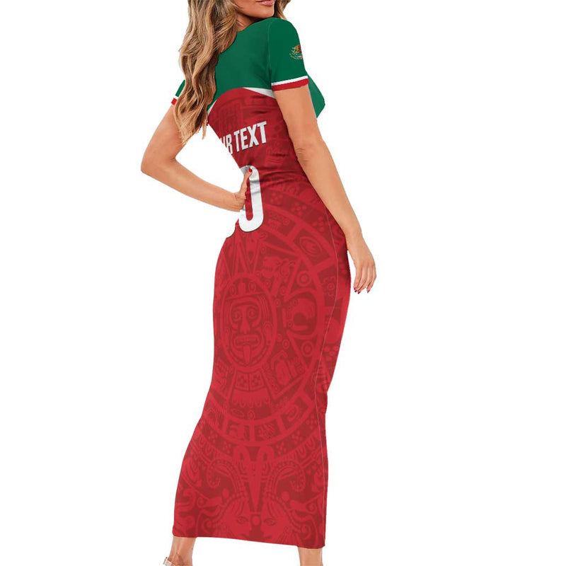 Custom Baseball Mexico Diablos Rojos Red Devils Aztec Pattern Short Sleeve Bodycon Dress