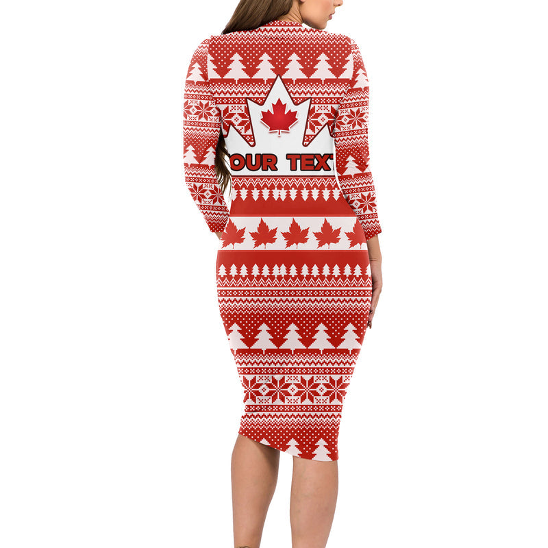 Custom Canada Christmas Maple Leaf Unique Style Long Sleeve Bodycon Dress