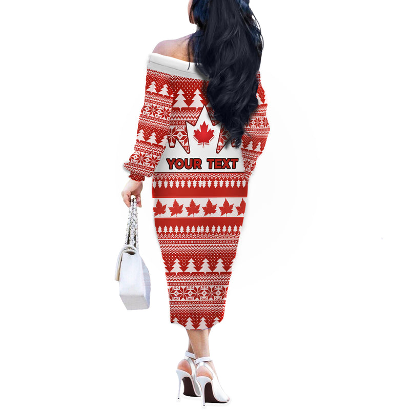 Custom Canada Christmas Maple Leaf Unique Style Off The Shoulder Long Sleeve Dress