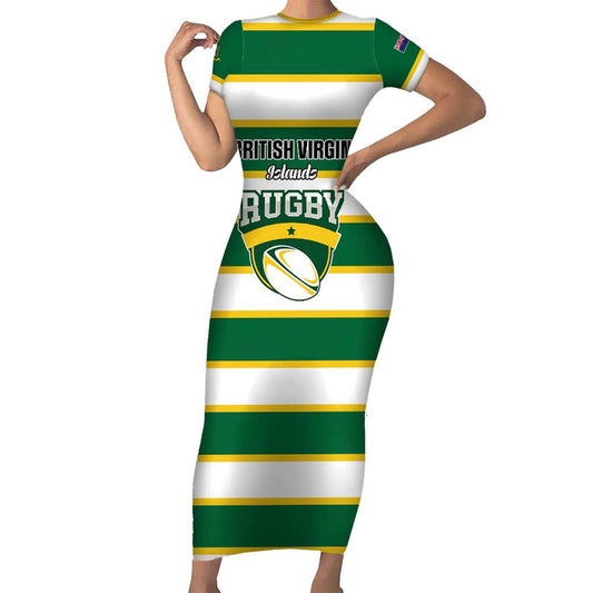 Custom British Virgin Islands Rugby Team Bvi Go Champions Short Sleeve Bodycon Dress