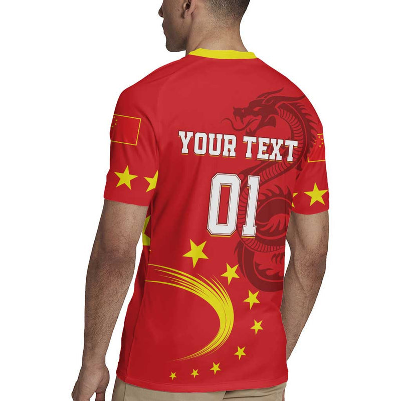 Custom China 2024 Chinese Dragon Yellow Star Rugby Jersey