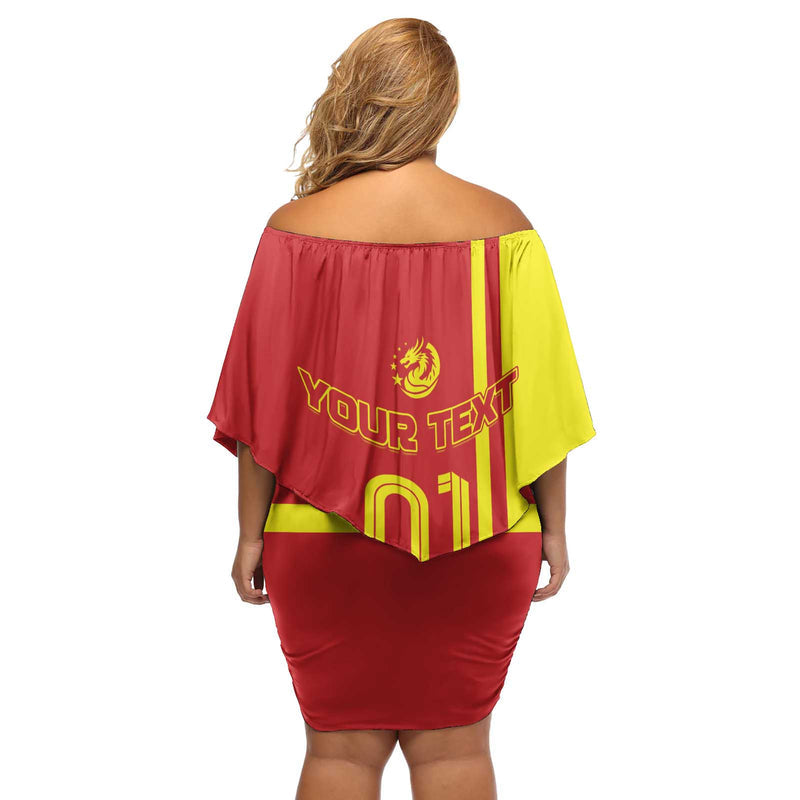 Custom China Chinese Dragon With Eiffel Tower Off Shoulder Short Dress