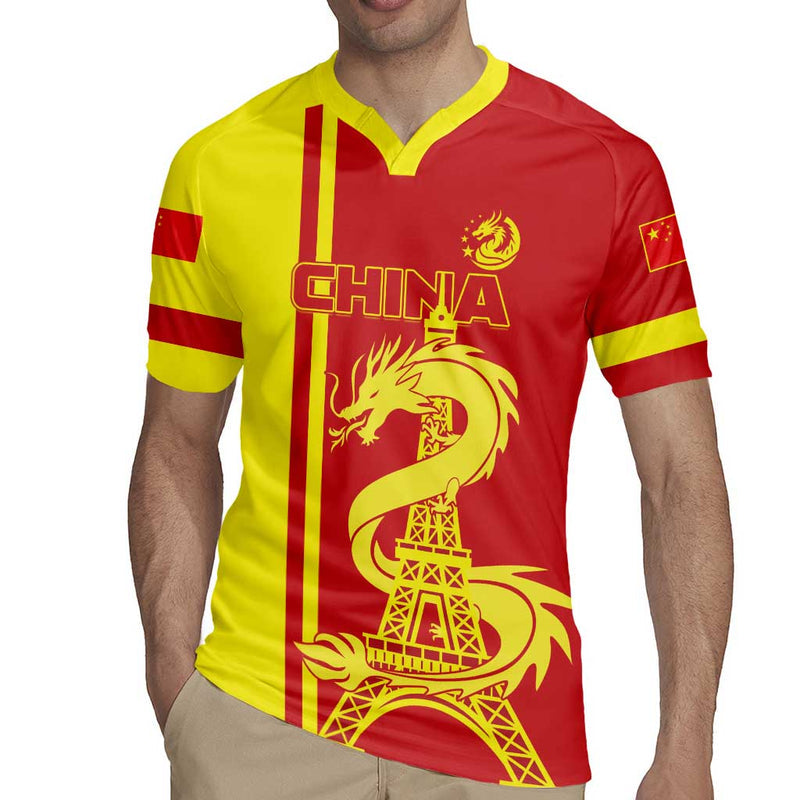 Custom China Chinese Dragon With Eiffel Tower Rugby Jersey