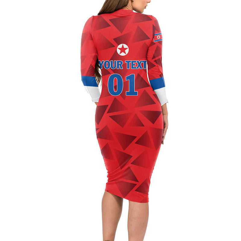 Custom North Korea Football Go Champion Long Sleeve Bodycon Dress