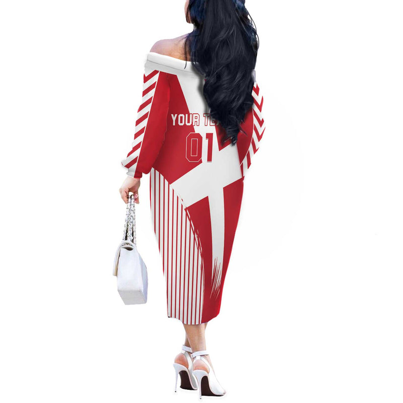 Custom Danmark 2024 Football We Are Red We Are White We Are Danish Dynamite Off The Shoulder Long Sleeve Dress