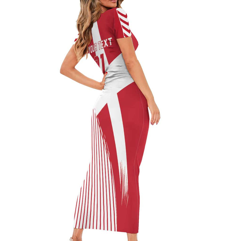Custom Danmark 2024 Football We Are Red We Are White We Are Danish Dynamite Short Sleeve Bodycon Dress