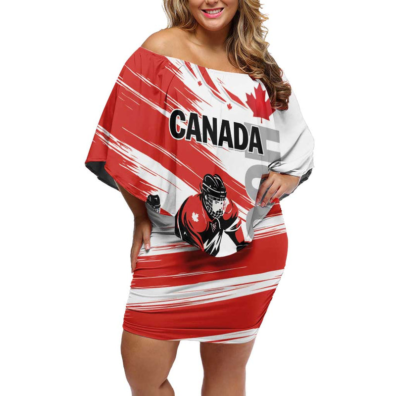 Custom Canada Hockey Canada Owns Hockey Off Shoulder Short Dress