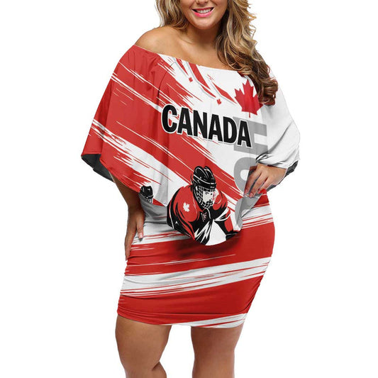 Custom Canada Hockey Canada Owns Hockey Off Shoulder Short Dress