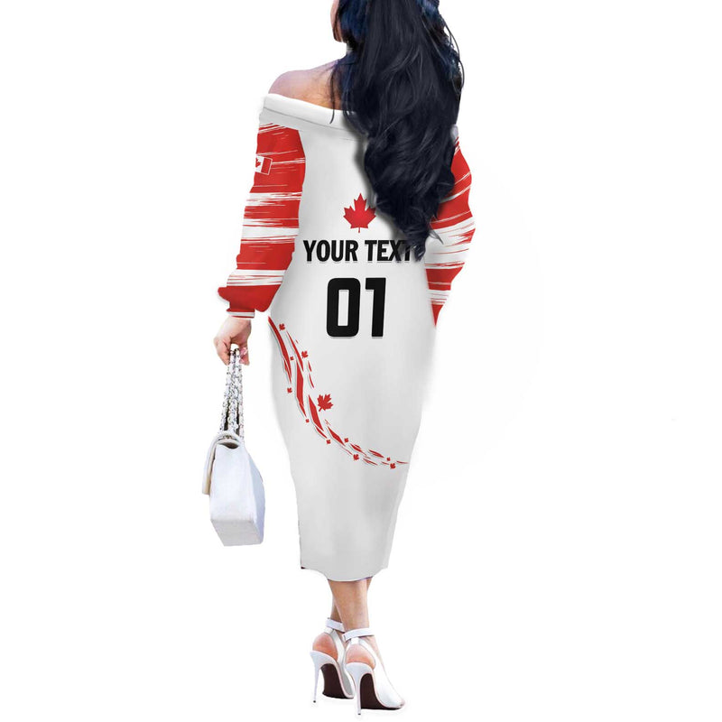 Custom Canada Hockey Canada Owns Hockey Off The Shoulder Long Sleeve Dress