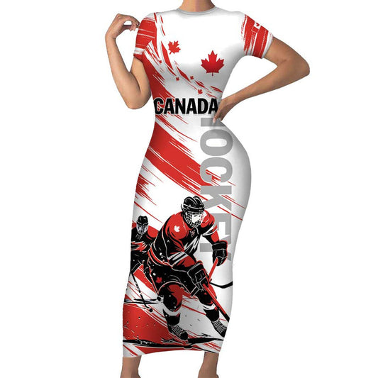 Custom Canada Hockey Canada Owns Hockey Short Sleeve Bodycon Dress