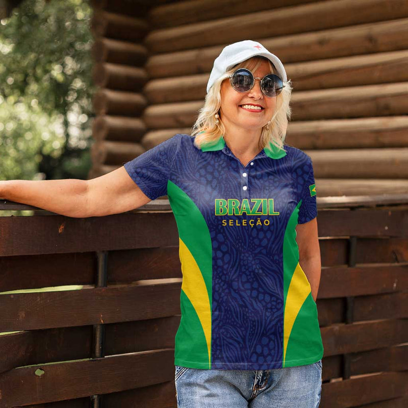 Custom Brazil Football Women Polo Shirt Canary Squad Go Champions