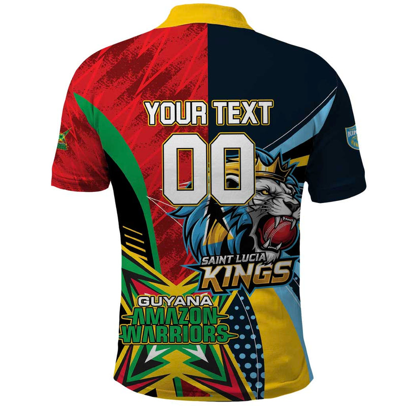 Custom Cricket Match 2025 Polo Shirt Amazon Warriors Guyana Vs Kings St Lucia