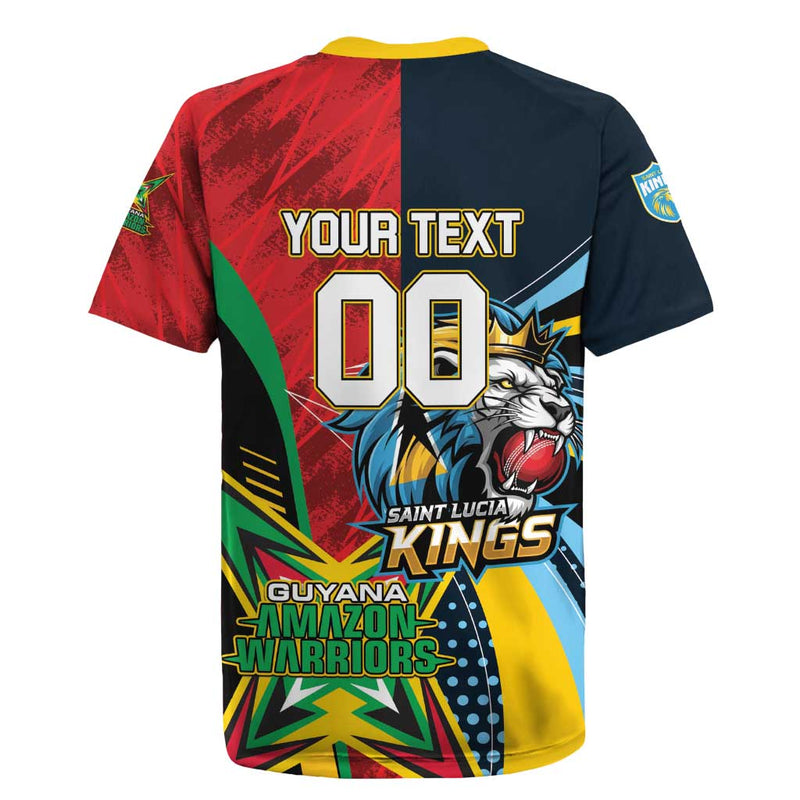 Custom Cricket Match 2025 Amazon Warriors Guyana Vs Kings St Lucia Rugby Jersey