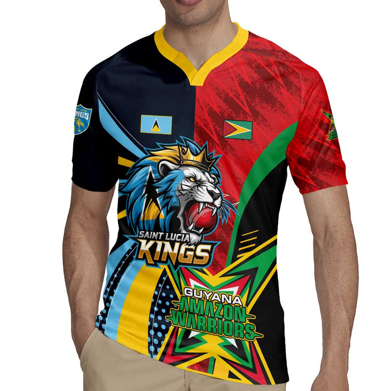 Custom Cricket Match 2025 Amazon Warriors Guyana Vs Kings St Lucia Rugby Jersey