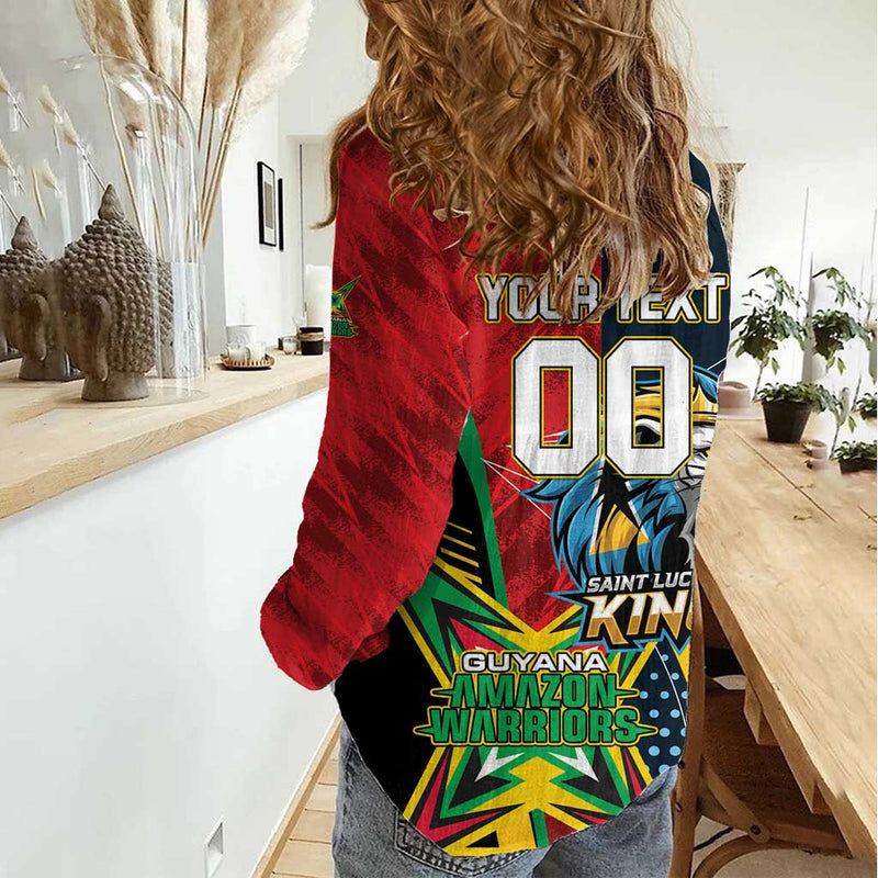 Custom Cricket Match 2025 Women Casual Shirt Amazon Warriors Guyana Vs Kings St Lucia