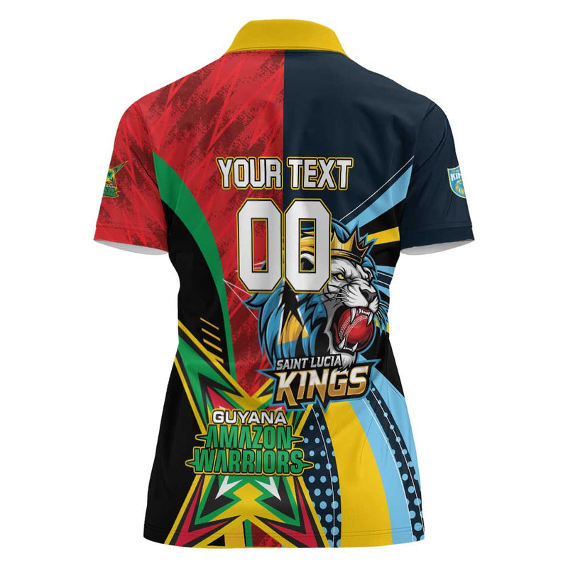 Custom Cricket Match 2025 Women Polo Shirt Amazon Warriors Guyana Vs Kings St Lucia