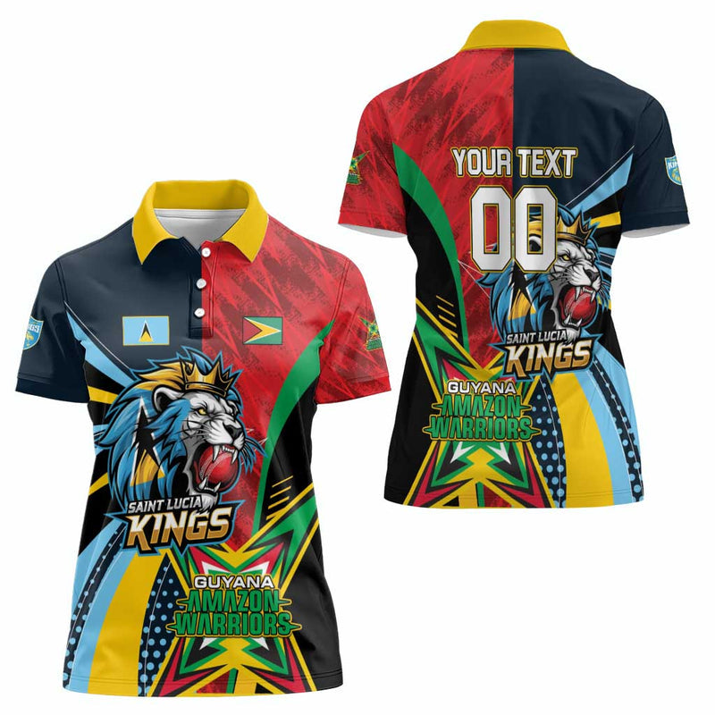 Custom Cricket Match 2025 Women Polo Shirt Amazon Warriors Guyana Vs Kings St Lucia