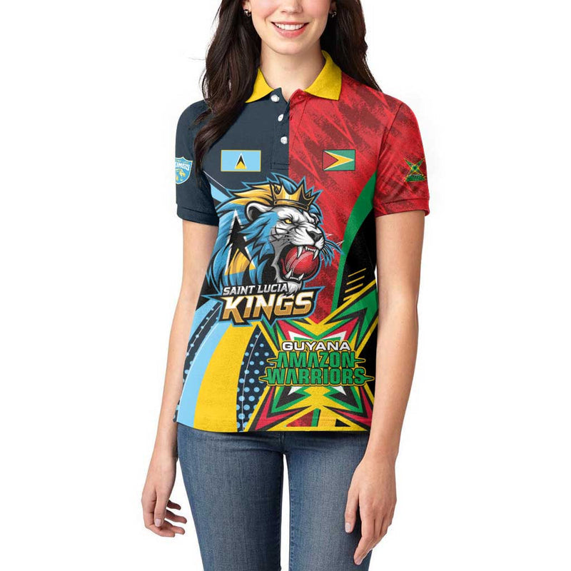 Custom Cricket Match 2025 Women Polo Shirt Amazon Warriors Guyana Vs Kings St Lucia