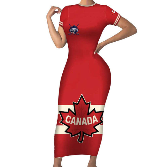 Custom Canada Hockey Canada Team Go Champions Short Sleeve Bodycon Dress
