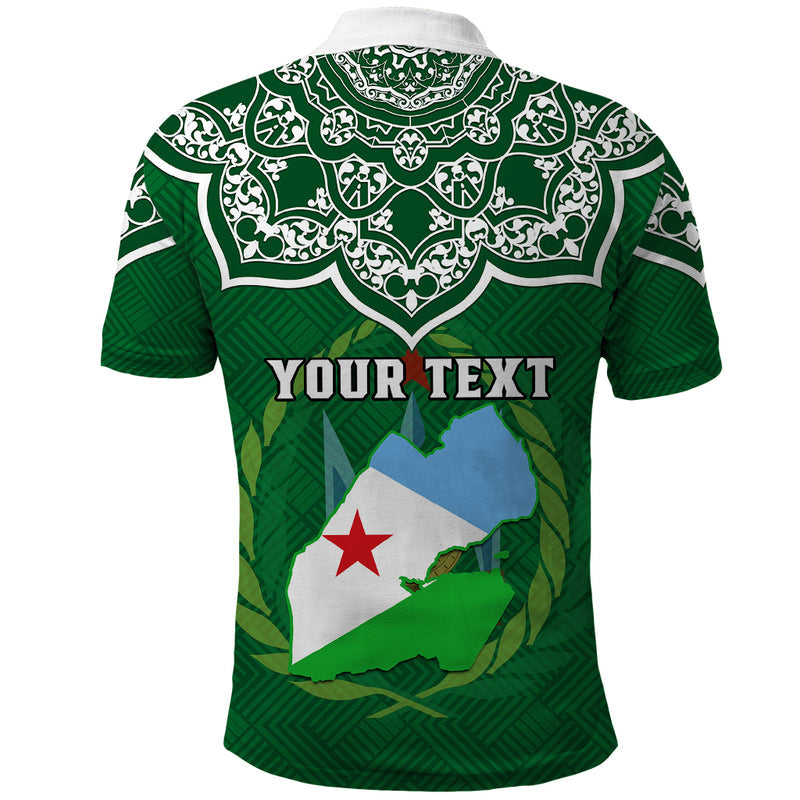 Custom Djibouti Jabuuti Emblem With Islamic Floral Circle Polo Shirt