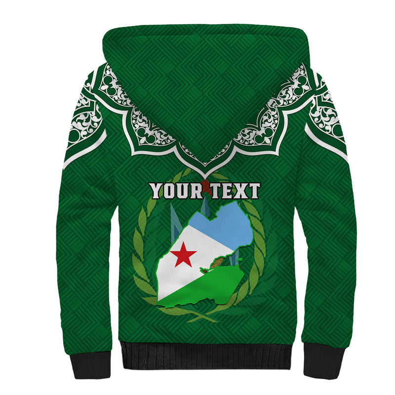 Custom Djibouti Jabuuti Emblem With Islamic Floral Circle Sherpa Hoodie