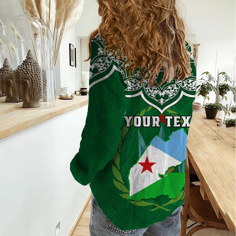 Custom Djibouti Jabuuti Emblem With Islamic Floral Circle Women Casual Shirt