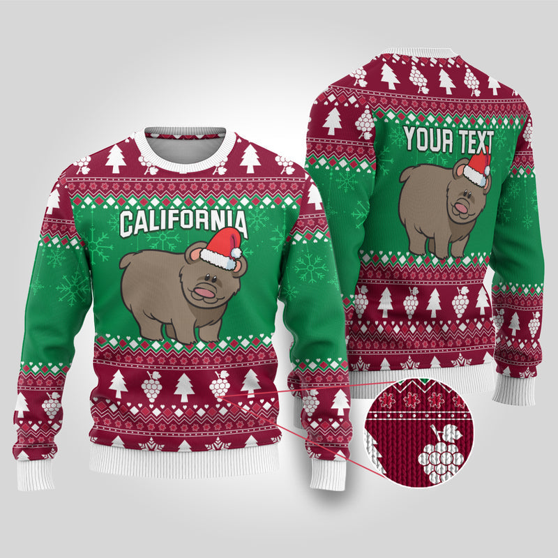 Custom California Christmas Santa Grizzly Bear With Grape Ugly Christmas Sweater