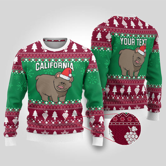 Custom California Christmas Santa Grizzly Bear With Grape Ugly Christmas Sweater